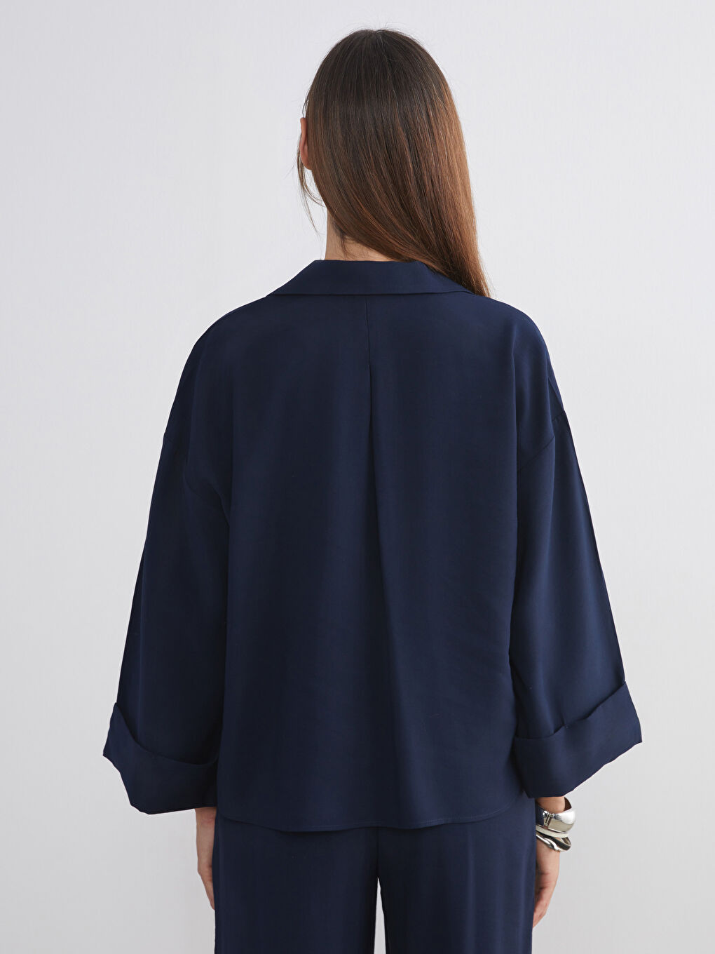 Lacivert Oversize Kadın Gömlek-3