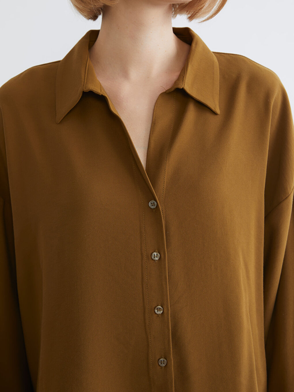 Kahverengi Oversize Kadın Gömlek-2