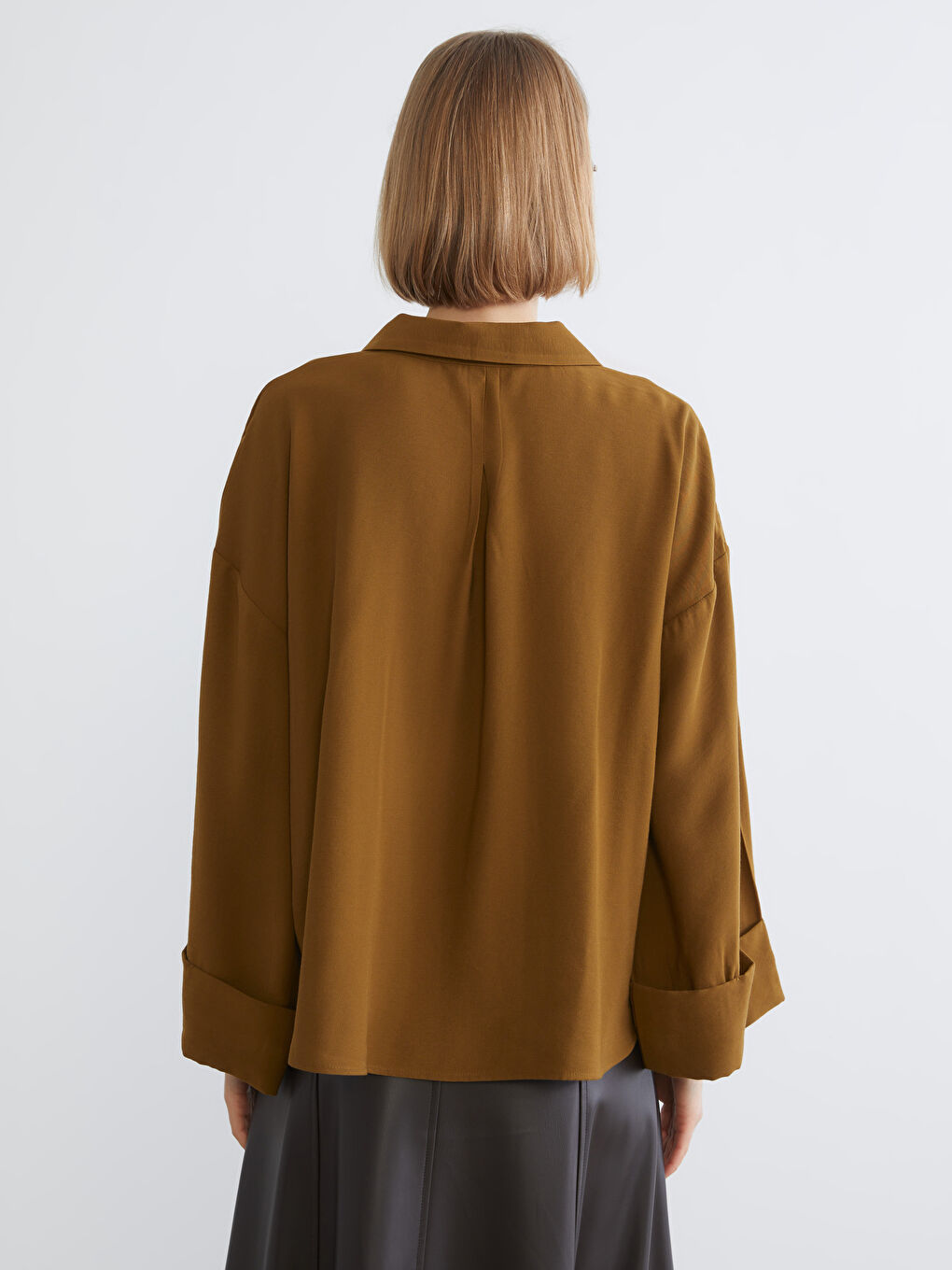Kahverengi Oversize Kadın Gömlek-3