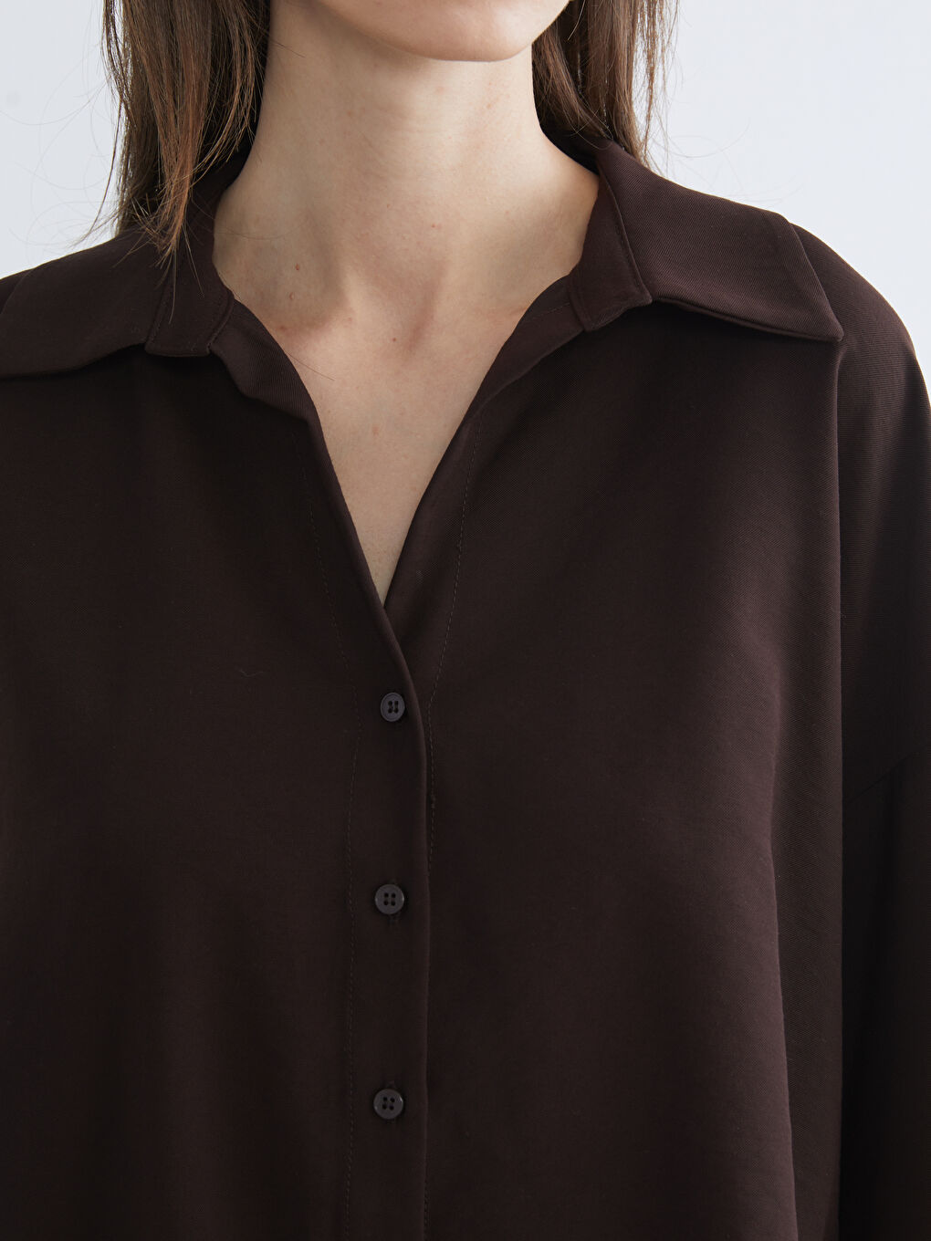 Kahverengi Oversize Kadın Gömlek-2