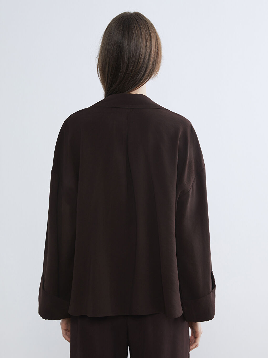 Kahverengi Oversize Kadın Gömlek-3