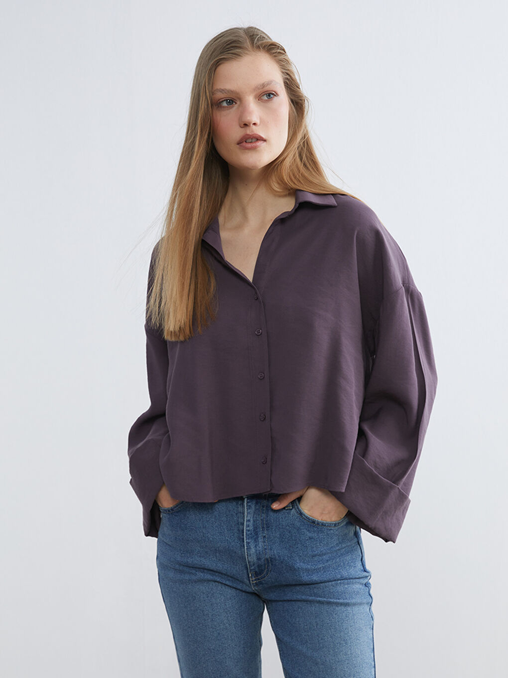 Mürdüm Oversize Kadın Gömlek