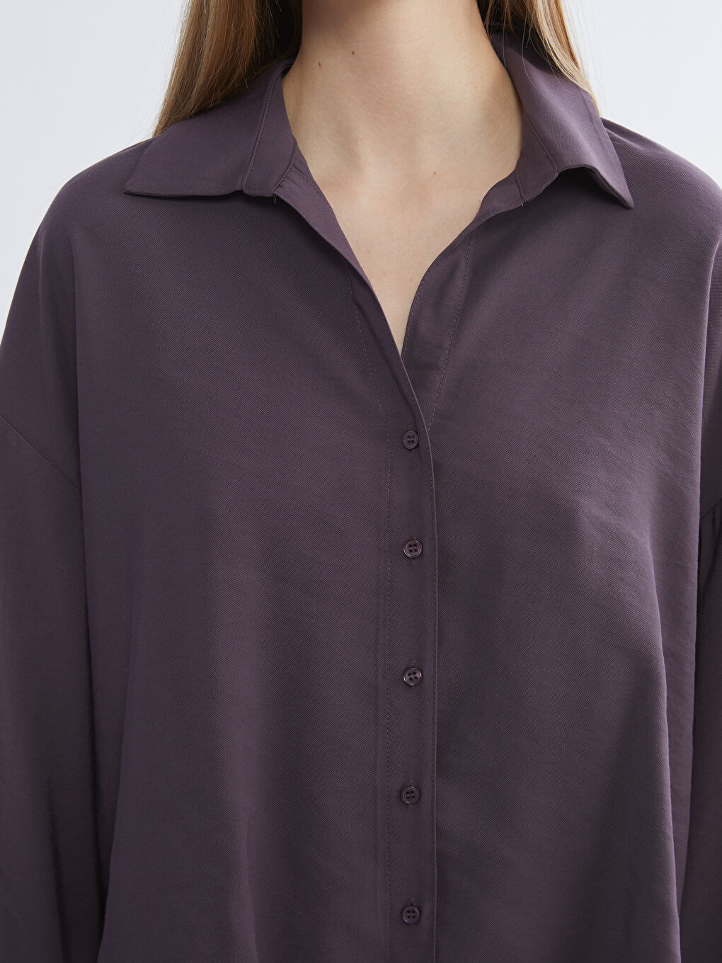 Mürdüm Oversize Kadın Gömlek-2