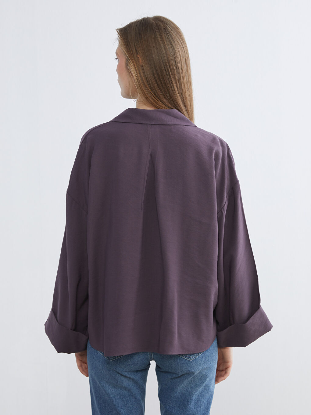 Mürdüm Oversize Kadın Gömlek-3
