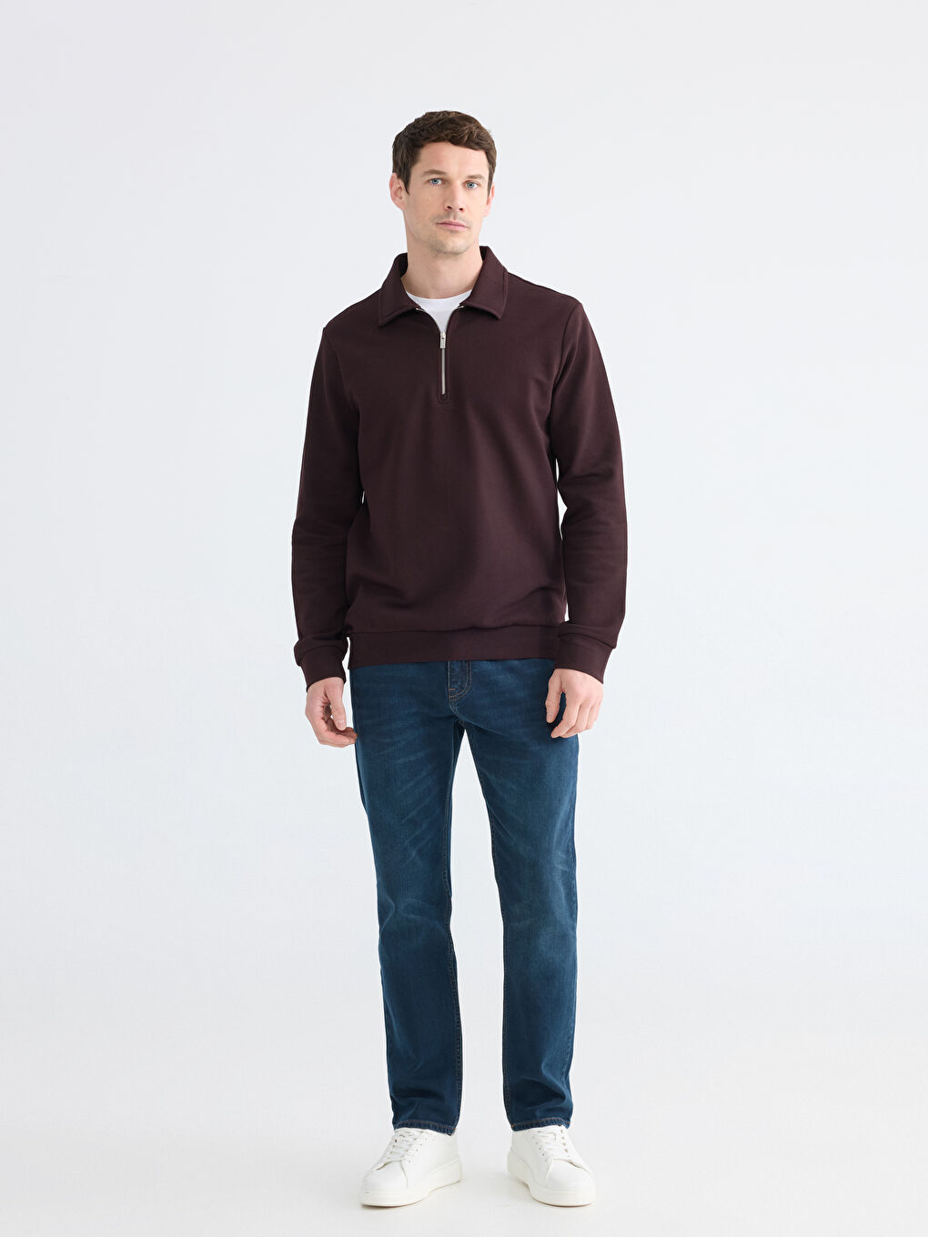 Mürdüm Polo Yaka Erkek Sweatshirt-1