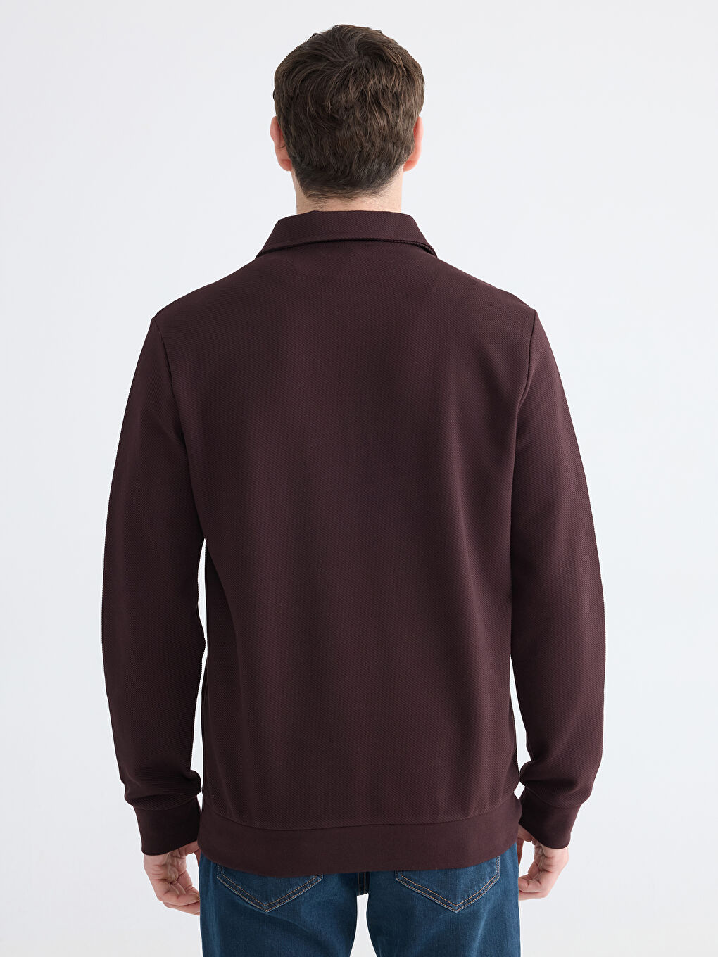 Mürdüm Polo Yaka Erkek Sweatshirt-3