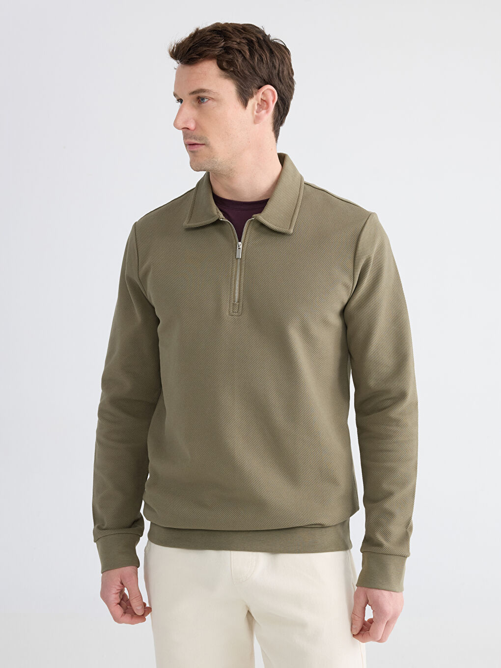 Yeşil Polo Yaka Erkek Sweatshirt