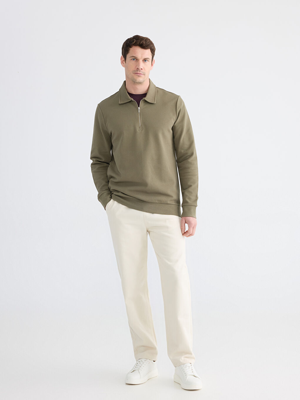 Yeşil Polo Yaka Erkek Sweatshirt-1