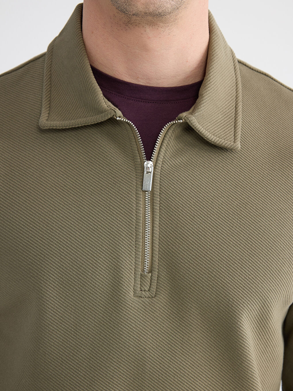 Yeşil Polo Yaka Erkek Sweatshirt-2