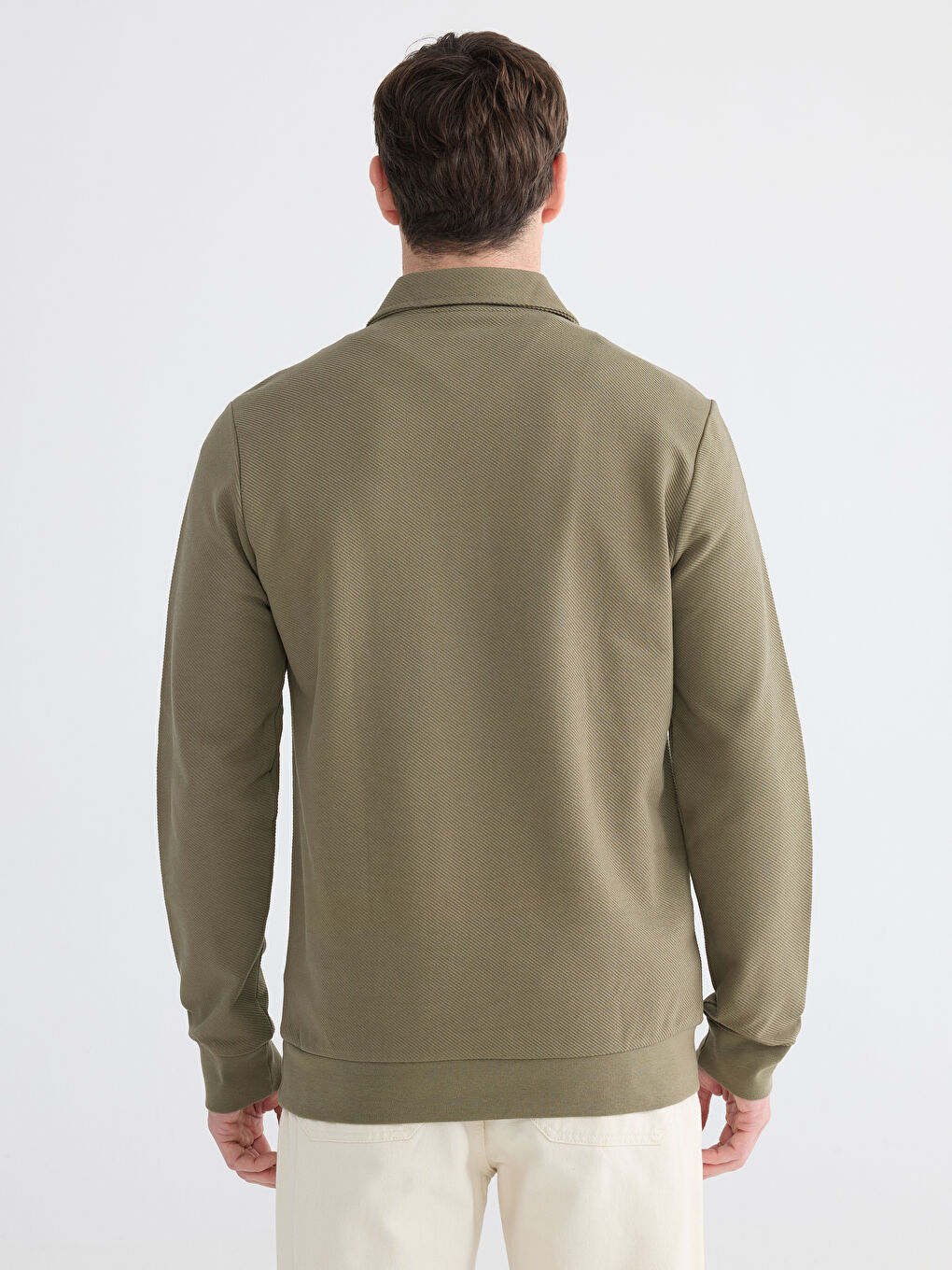 Yeşil Polo Yaka Erkek Sweatshirt-3