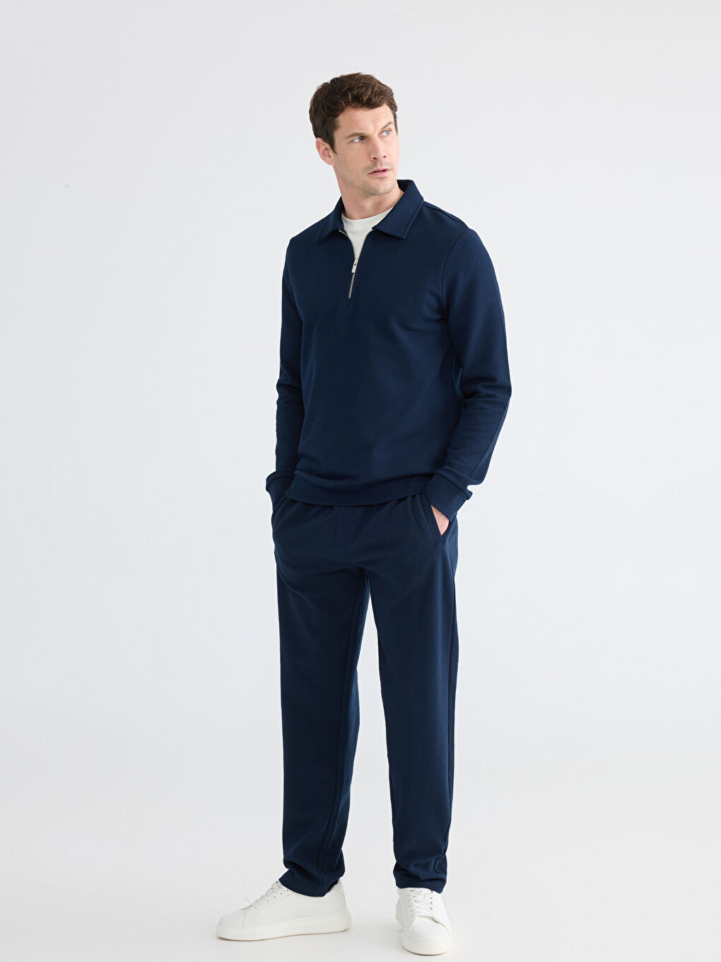 Lacivert Polo Yaka Erkek Sweatshirt-1