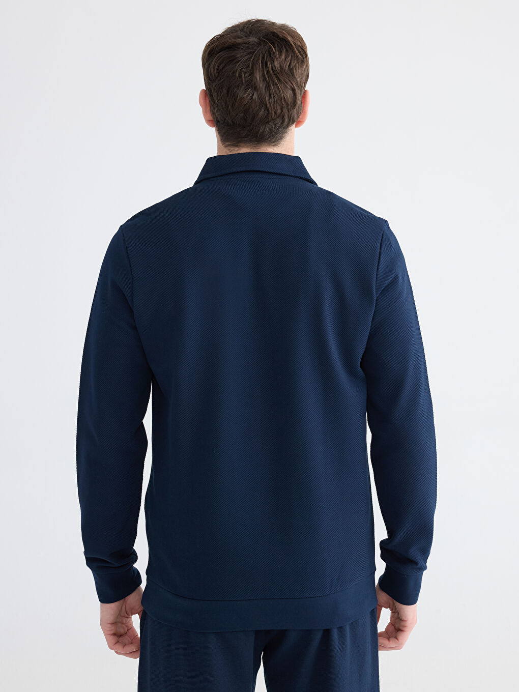 Lacivert Polo Yaka Erkek Sweatshirt-3