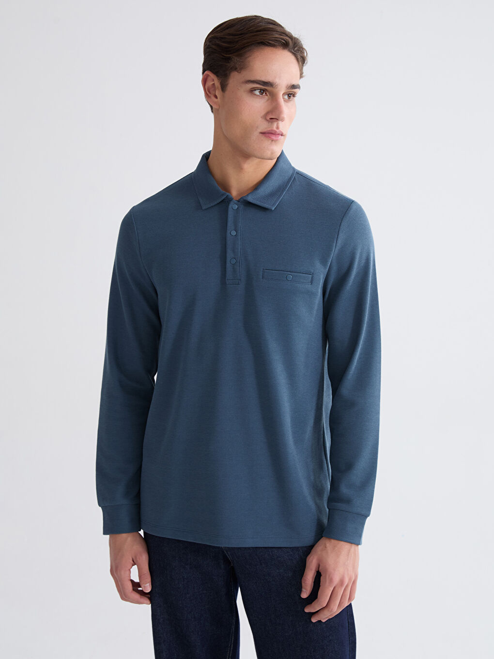 Lacivert Polo Yaka Erkek Sweatshirt