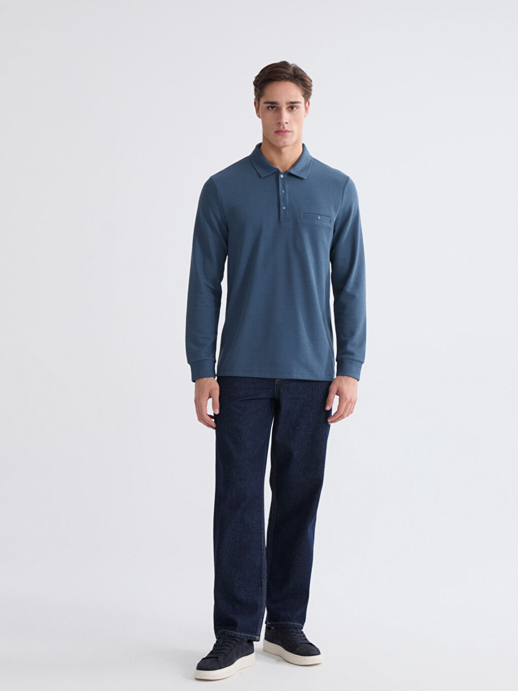 Lacivert Polo Yaka Erkek Sweatshirt-1