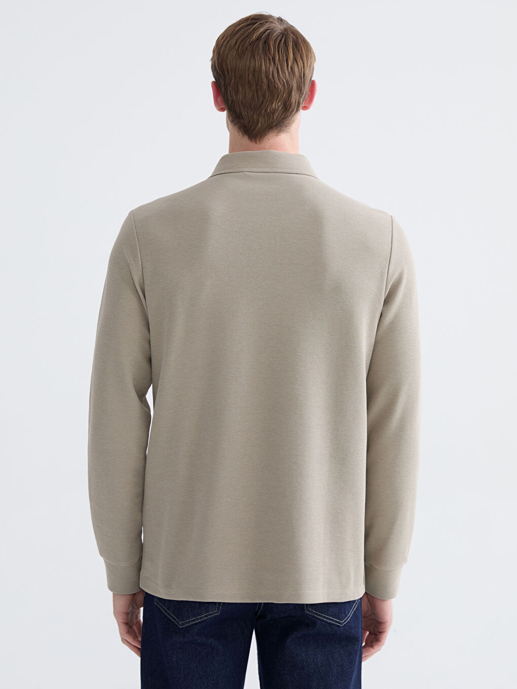 Bej Polo Yaka Erkek Sweatshirt-3