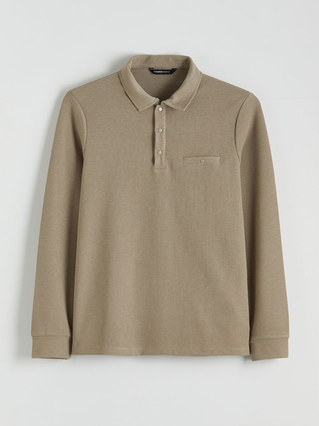 Bej Polo Yaka Erkek Sweatshirt-4