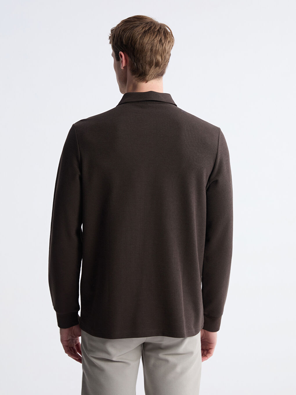 Kahverengi Polo Yaka Erkek Sweatshirt-3
