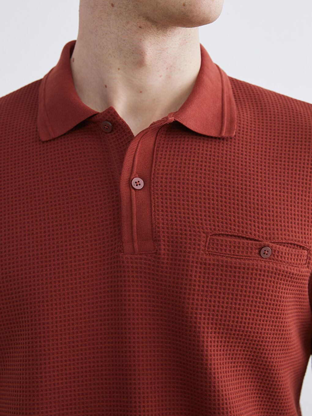 Kahverengi Polo Yaka Erkek Dokulu Tişört-2