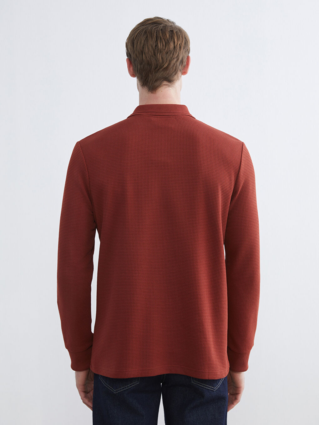 Kahverengi Polo Yaka Erkek Dokulu Tişört-3