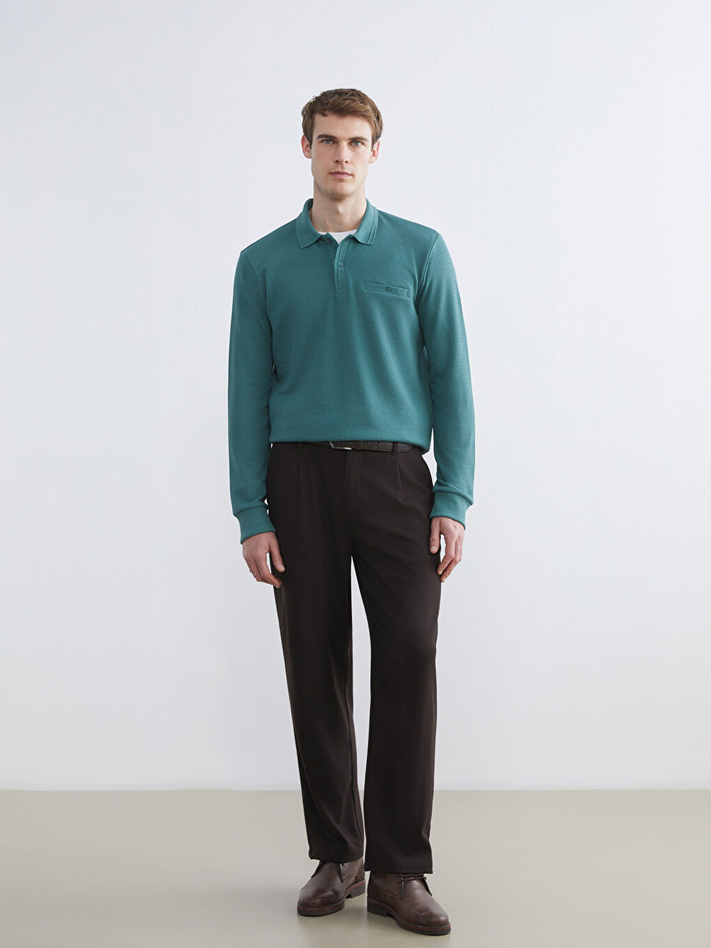 Yeşil Polo Yaka Erkek Dokulu Tişört-1