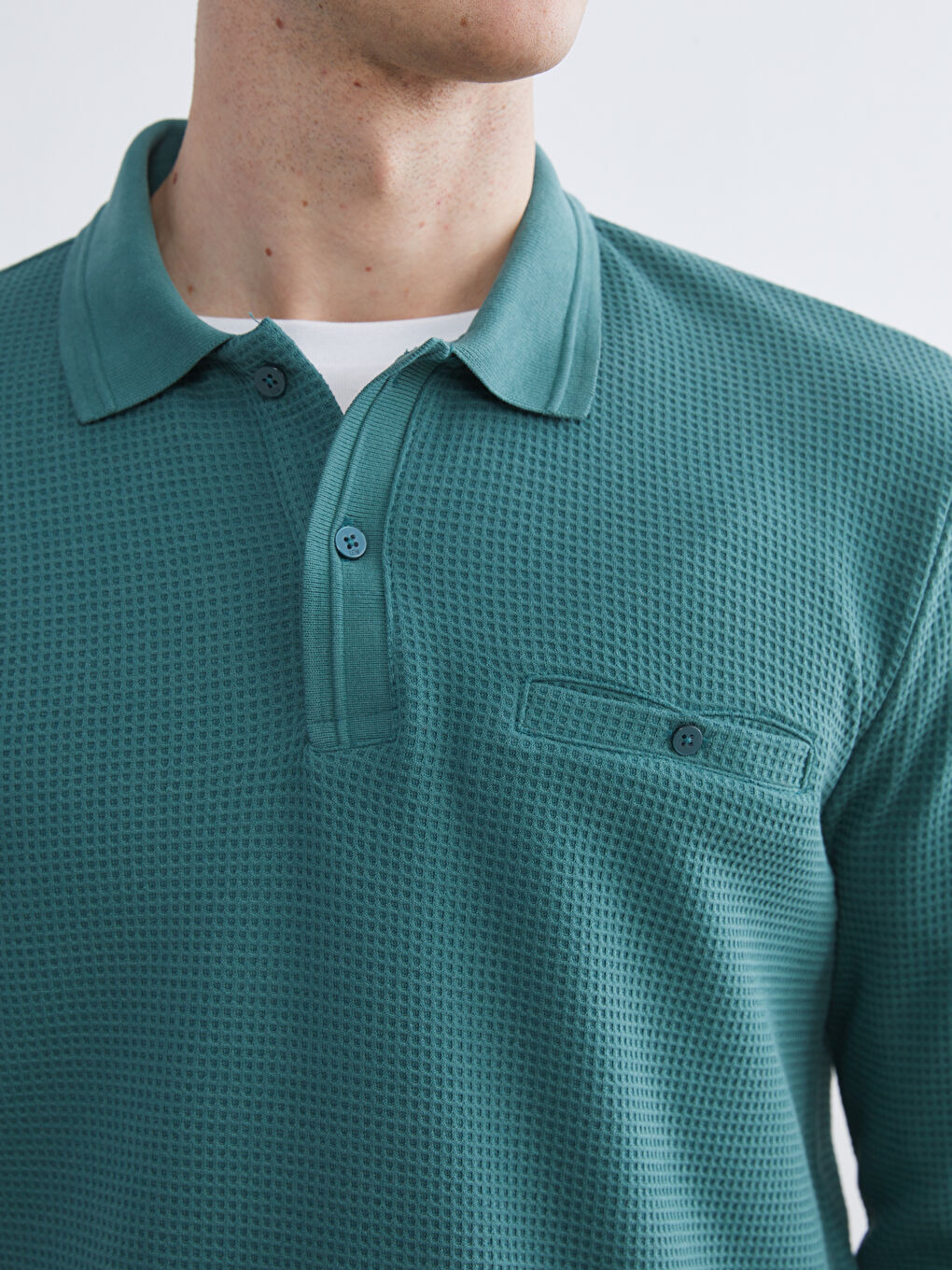 Yeşil Polo Yaka Erkek Dokulu Tişört-2