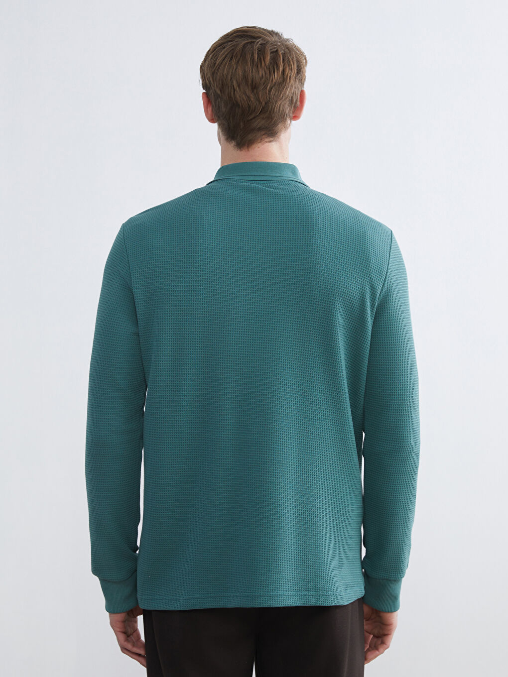 Yeşil Polo Yaka Erkek Dokulu Tişört-3