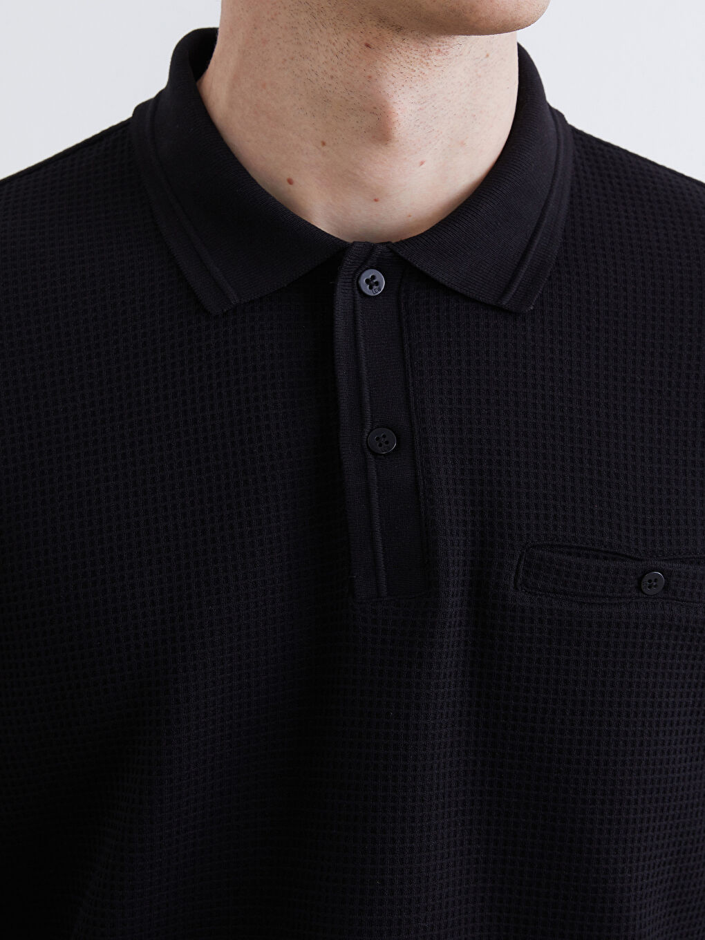 Siyah Polo Yaka Erkek Dokulu Tişört-2