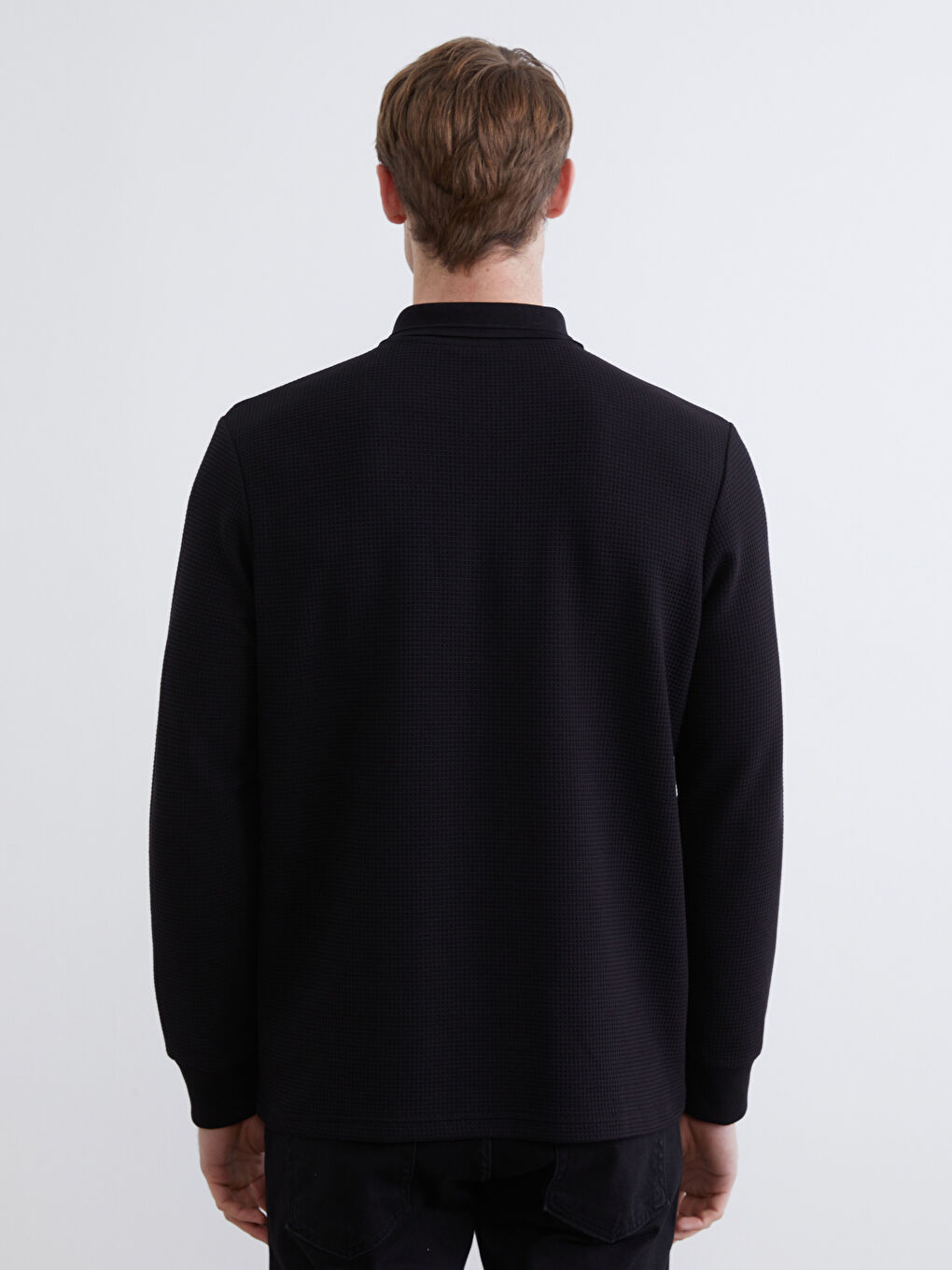 Siyah Polo Yaka Erkek Dokulu Tişört-3