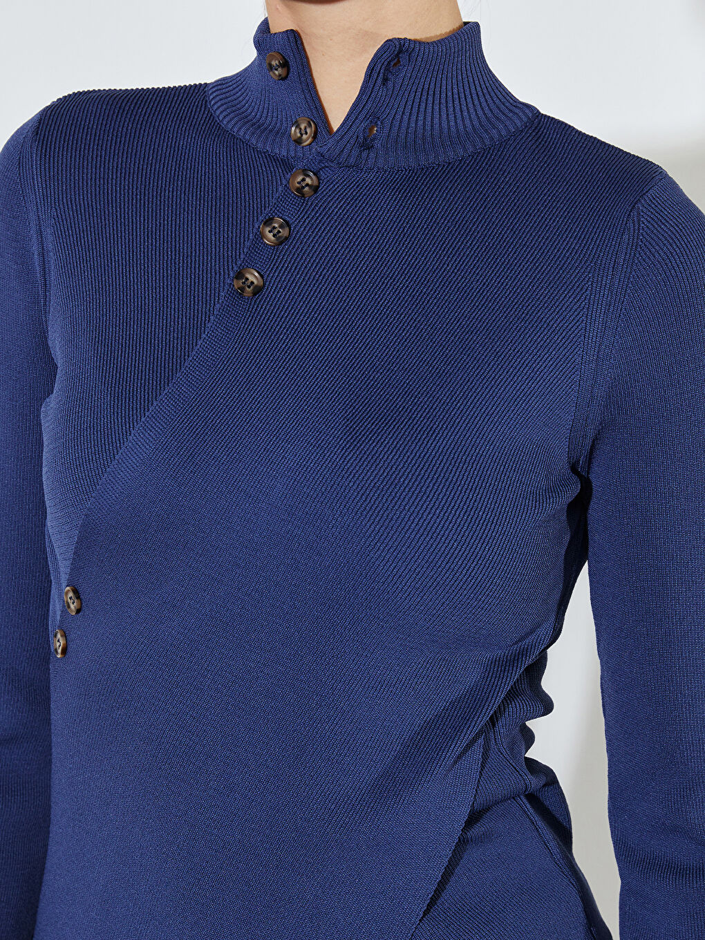 Lacivert Dik Yaka Kadın Triko Kazak-2