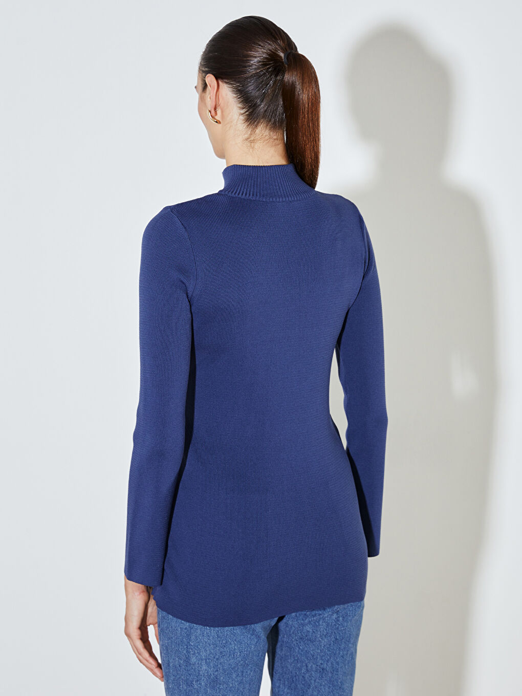 Lacivert Dik Yaka Kadın Triko Kazak-3