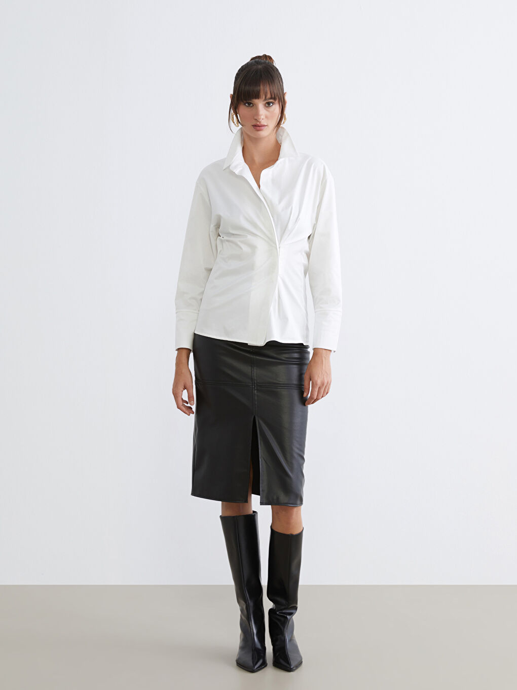 Ekru Regular Fit Kadın Gömlek-1