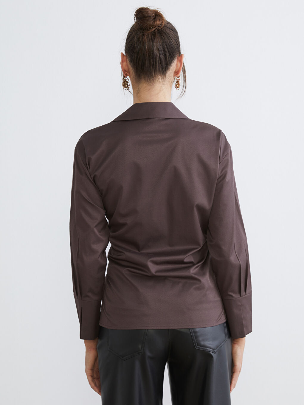 Kahverengi Regular Fit Kadın Gömlek-3