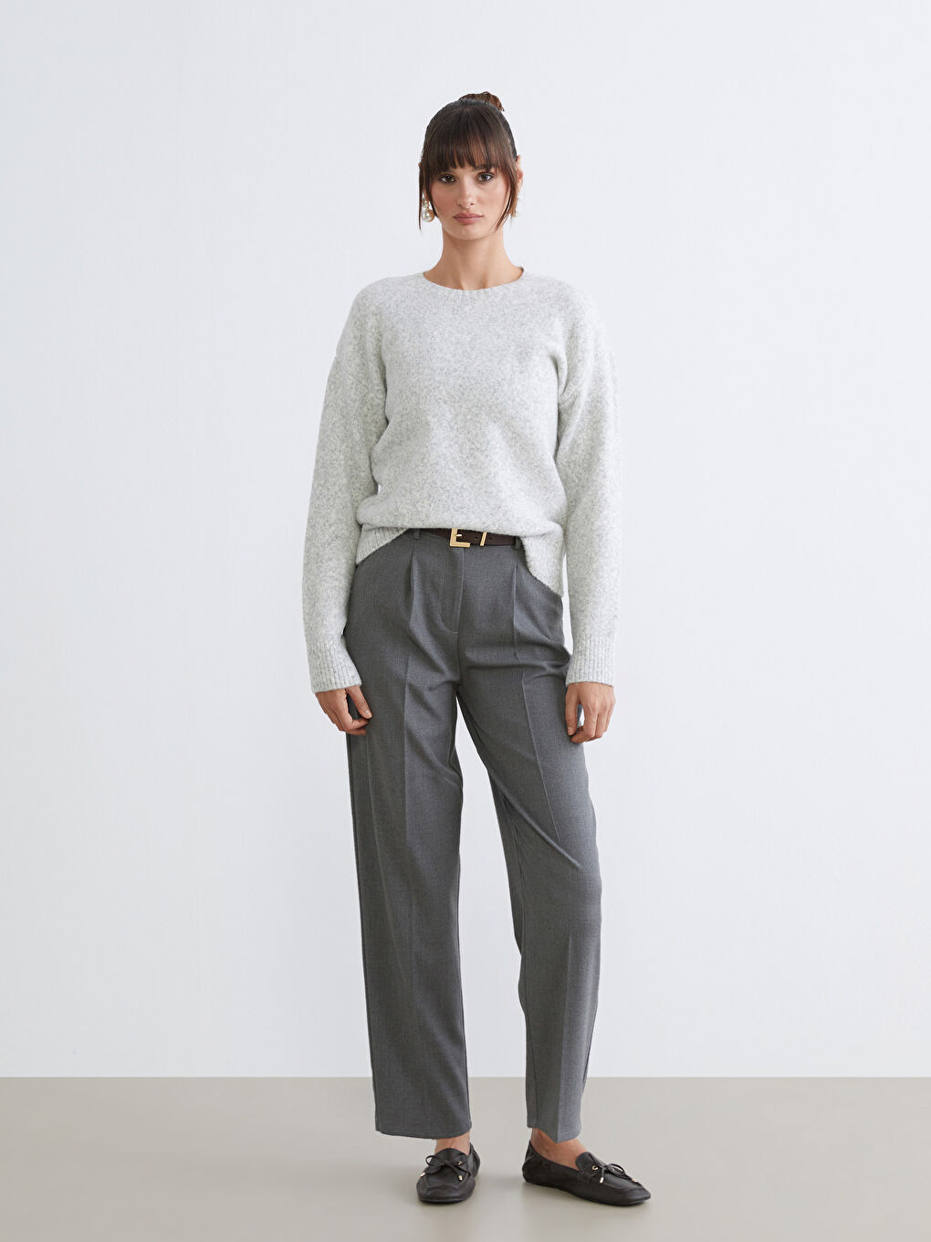 Gri Bisiklet Yaka Kadın Triko Kazak-1