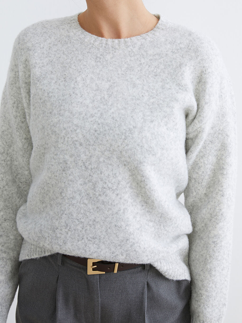 Gri Bisiklet Yaka Kadın Triko Kazak-2