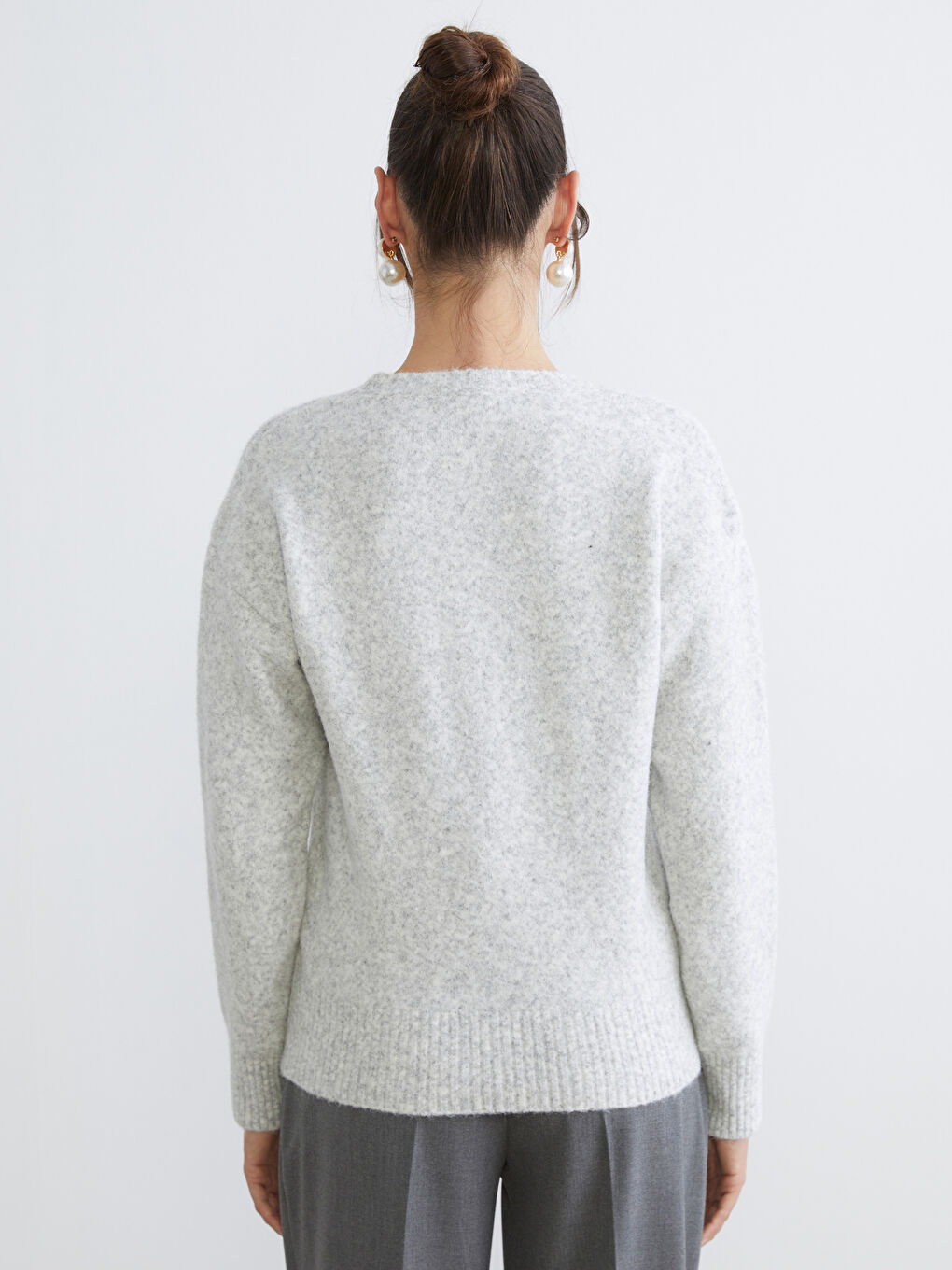 Gri Bisiklet Yaka Kadın Triko Kazak-3