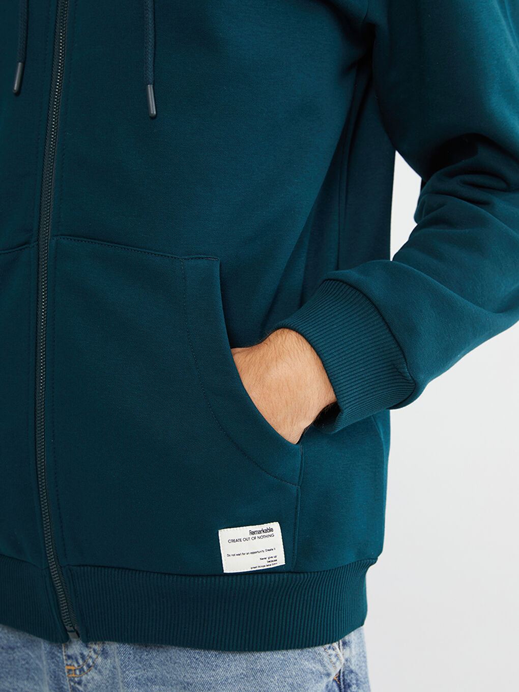 Petrol Kapüşonlu Erkek Kalın Fermuarlı Sweatshirt-2