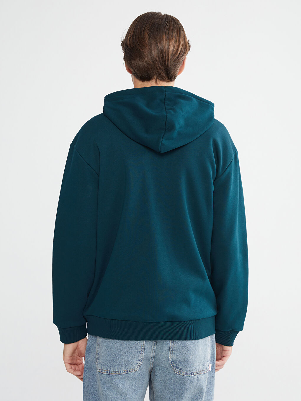 Petrol Kapüşonlu Erkek Kalın Fermuarlı Sweatshirt-3