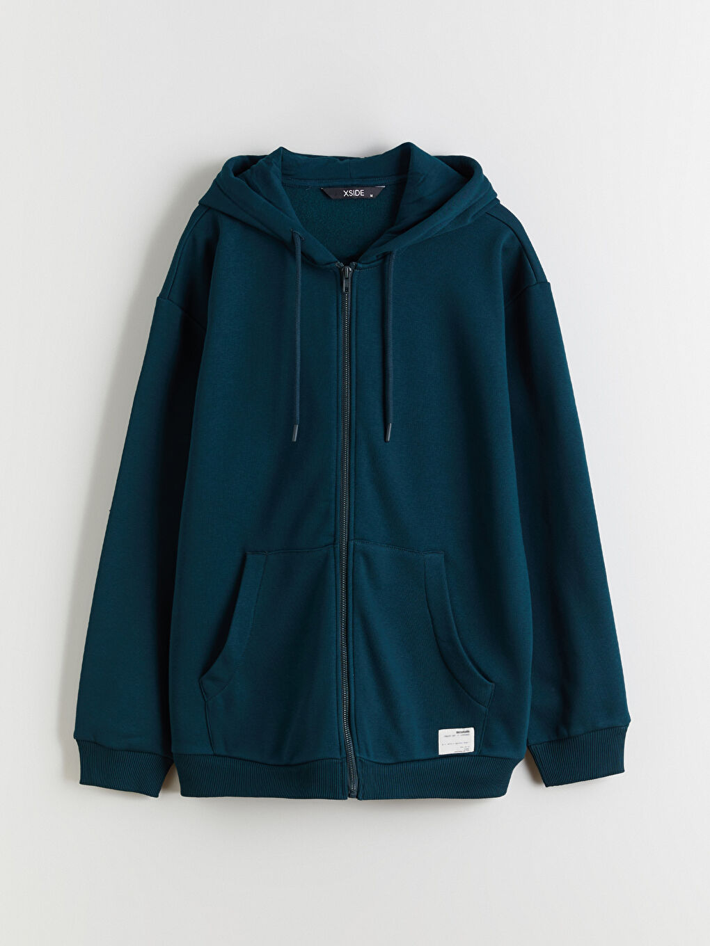 Petrol Kapüşonlu Erkek Kalın Fermuarlı Sweatshirt-4