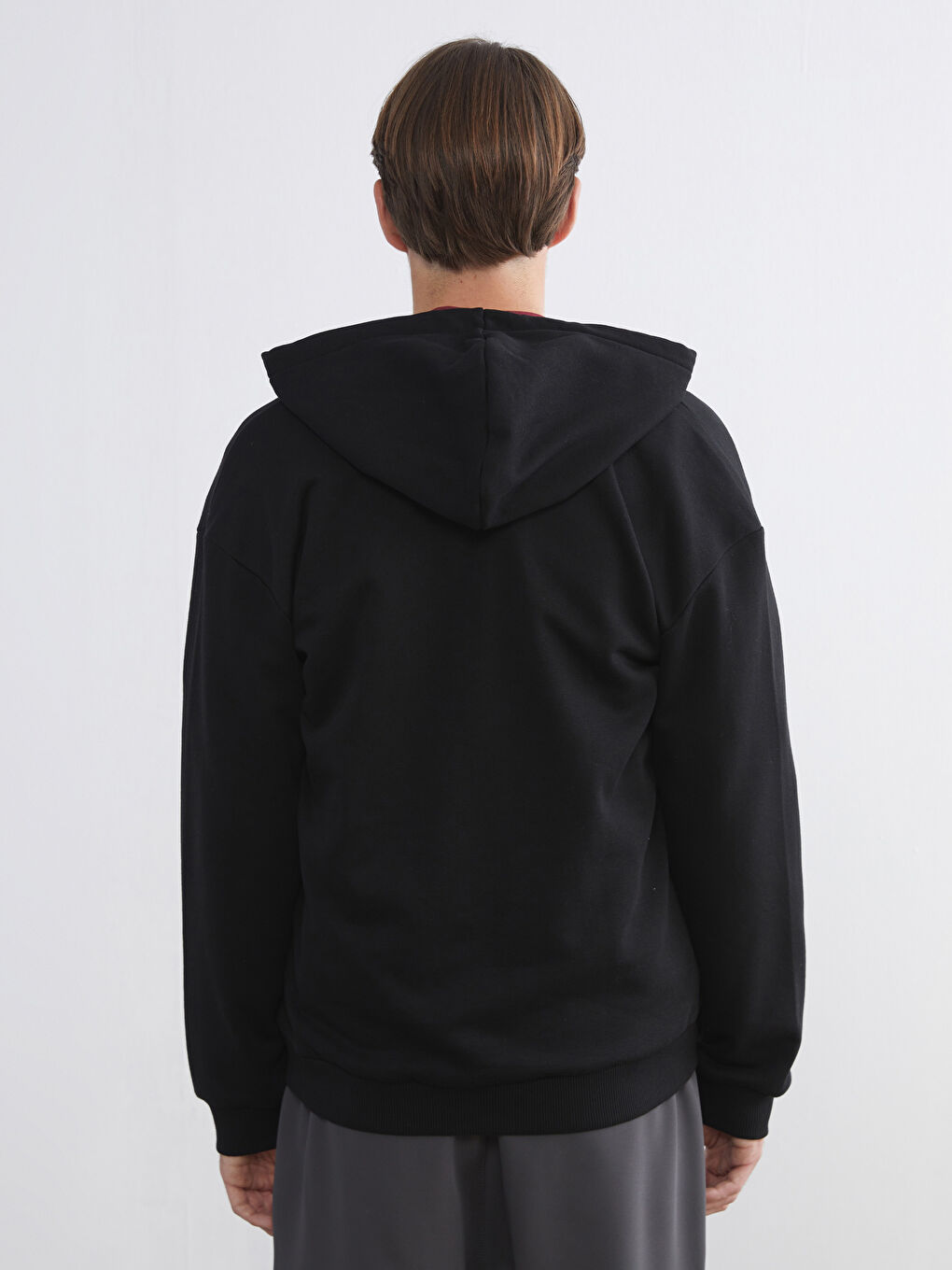 Siyah Kapüşonlu Erkek Kalın Fermuarlı Sweatshirt-3
