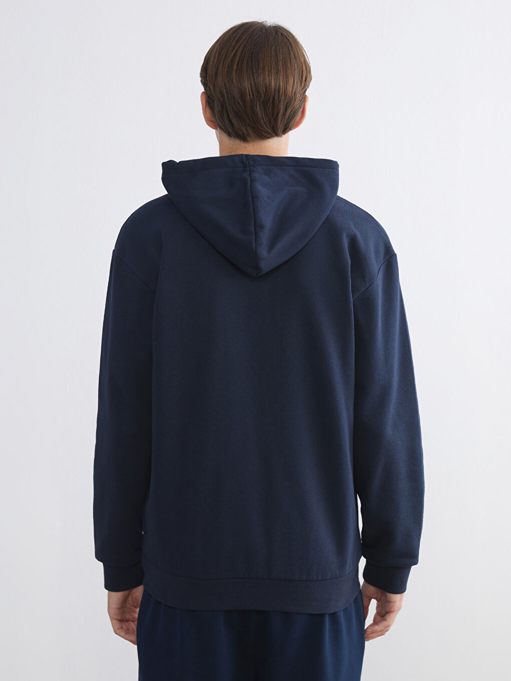 Lacivert Kapüşonlu Erkek Kalın Fermuarlı Sweatshirt-3