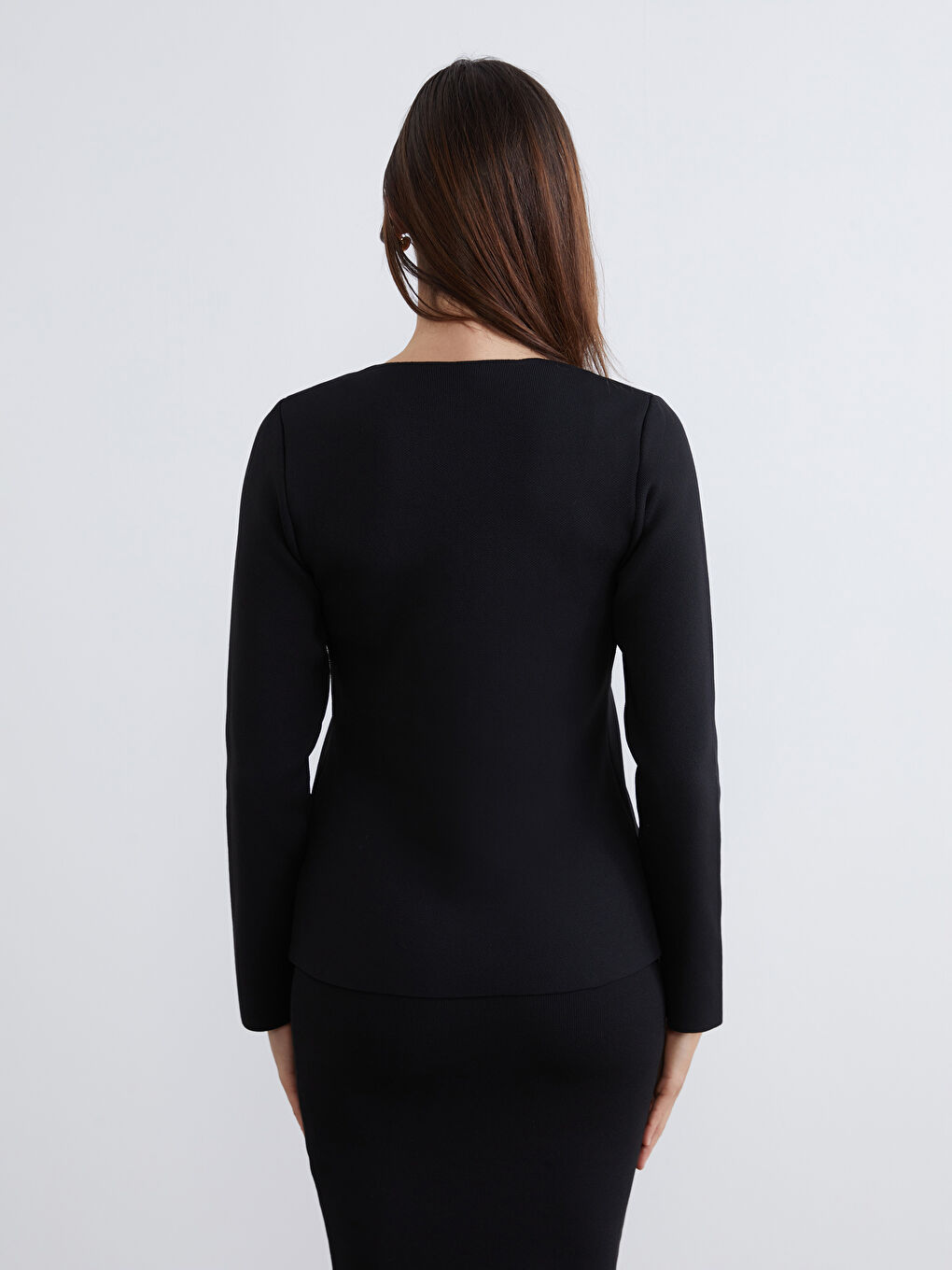 Siyah V Yaka Kadın Triko Hırka-3
