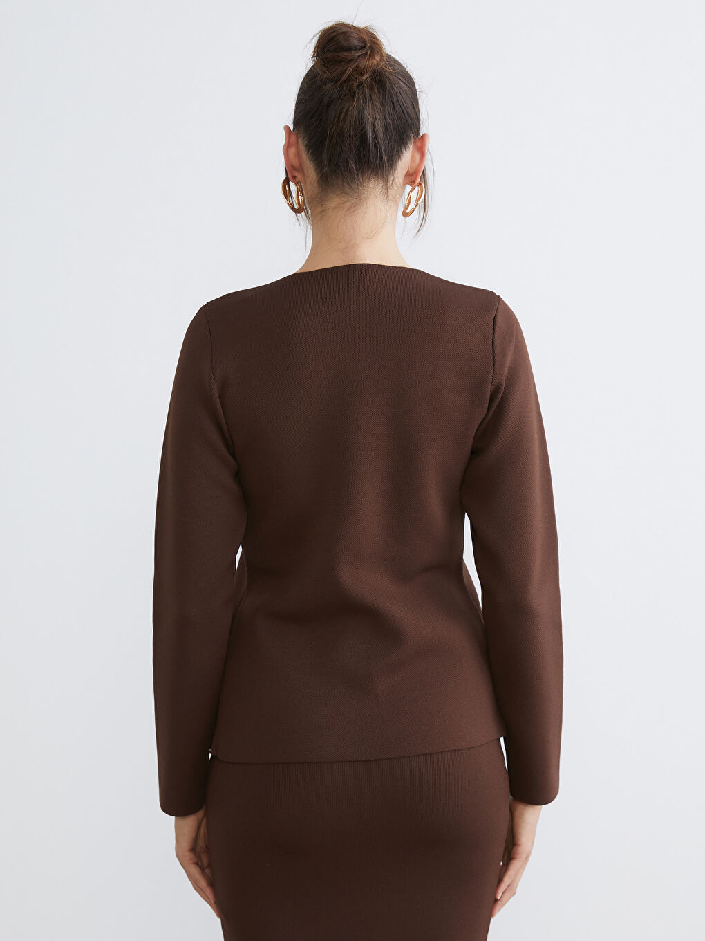 Kahverengi V Yaka Kadın Triko Hırka-3