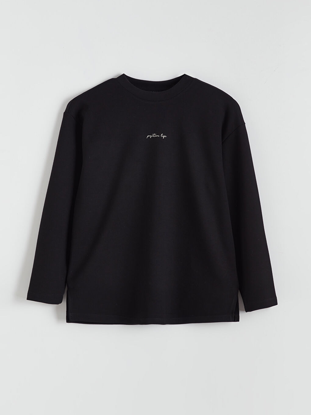 Siyah Bisiklet Yaka Nakışlı Kadın Sweatshirt-4