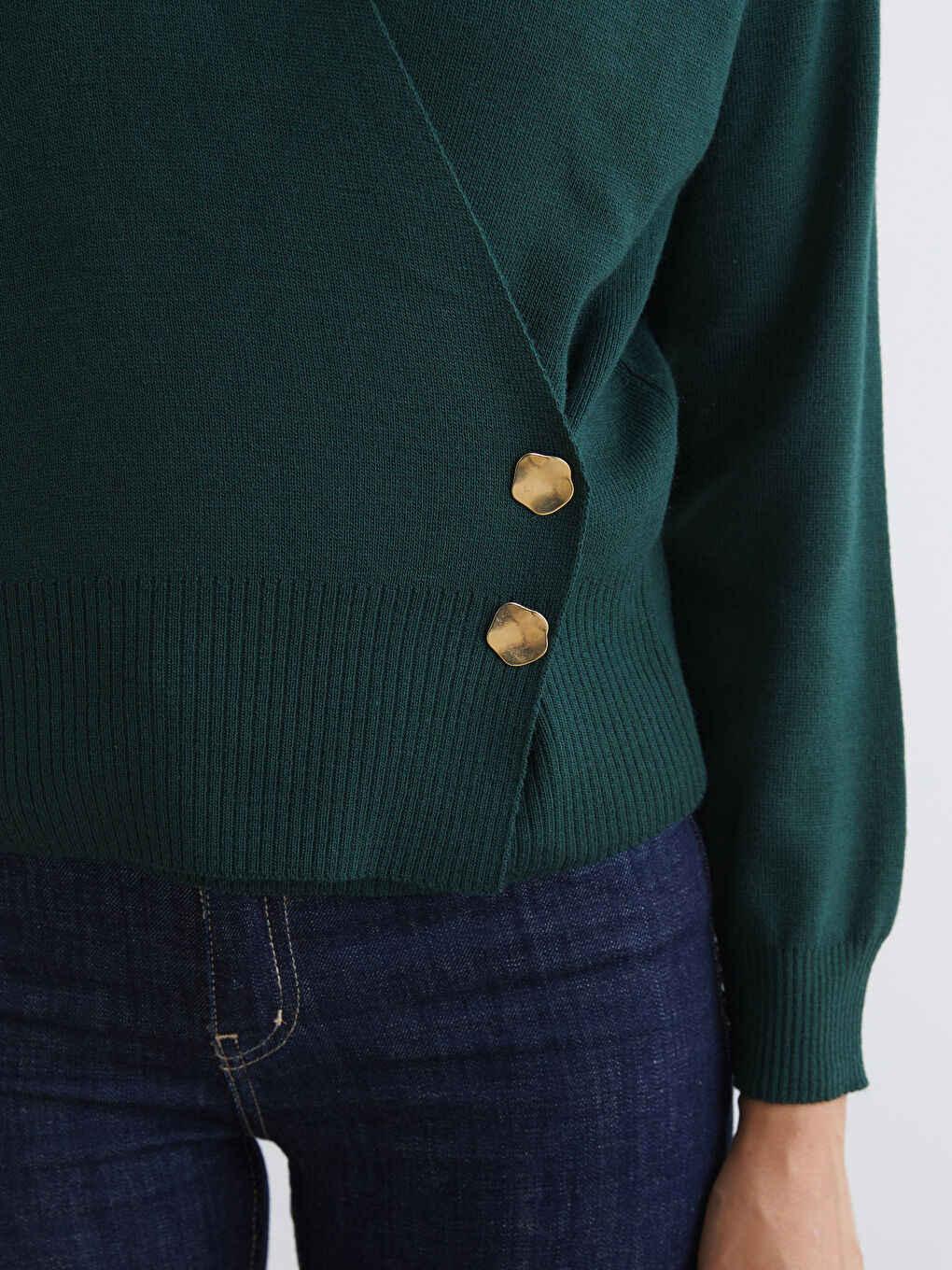 Petrol Kruvaze Yaka Kadın Triko Kazak-2