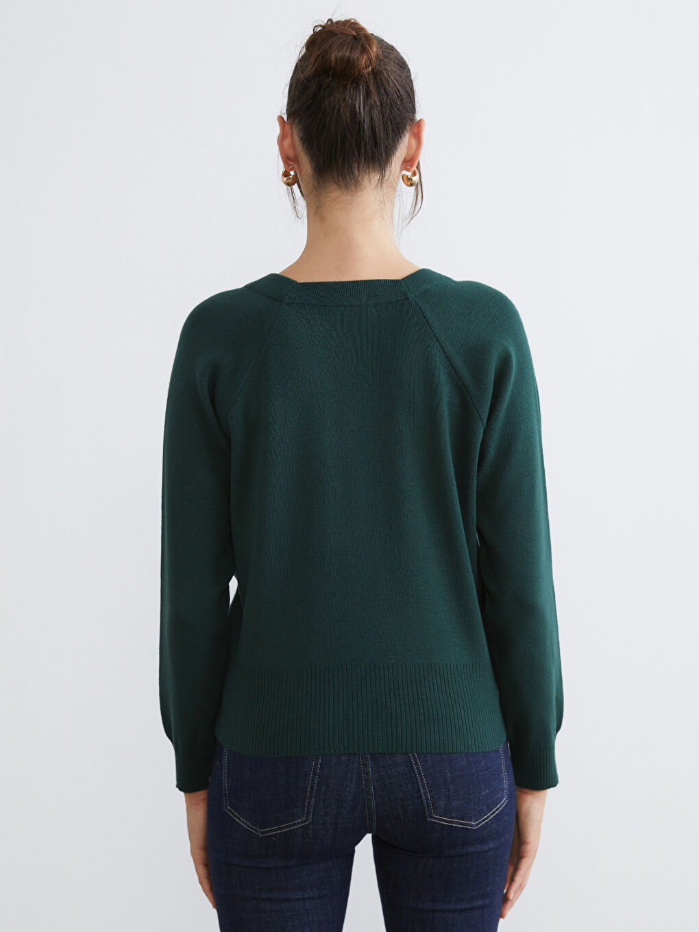 Petrol Kruvaze Yaka Kadın Triko Kazak-3