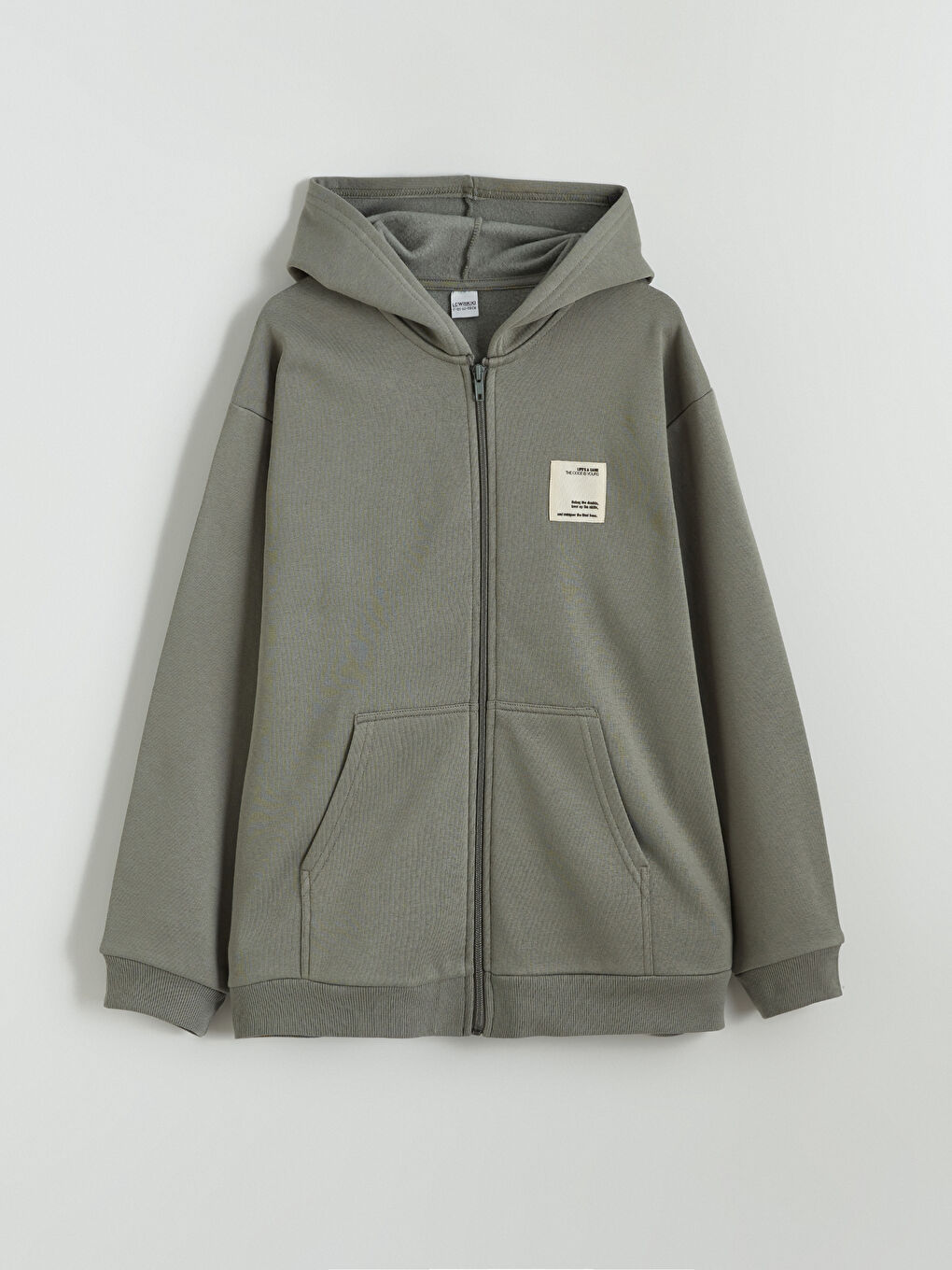 Haki Kapüşonlu Erkek Çocuk Kalın Fermuarlı Sweatshirt