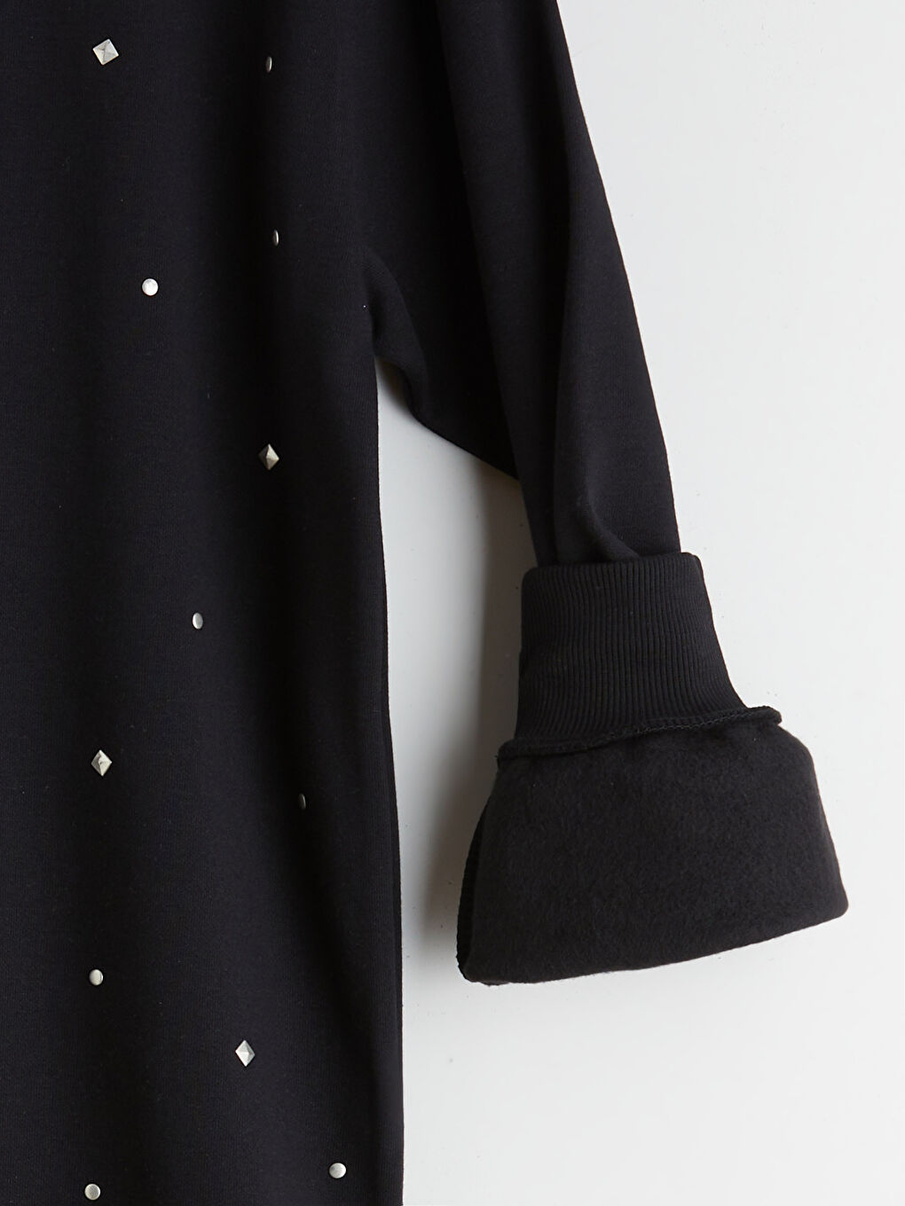 Siyah Bisiklet Yaka Taşlı Kadın Sweatshirt-5