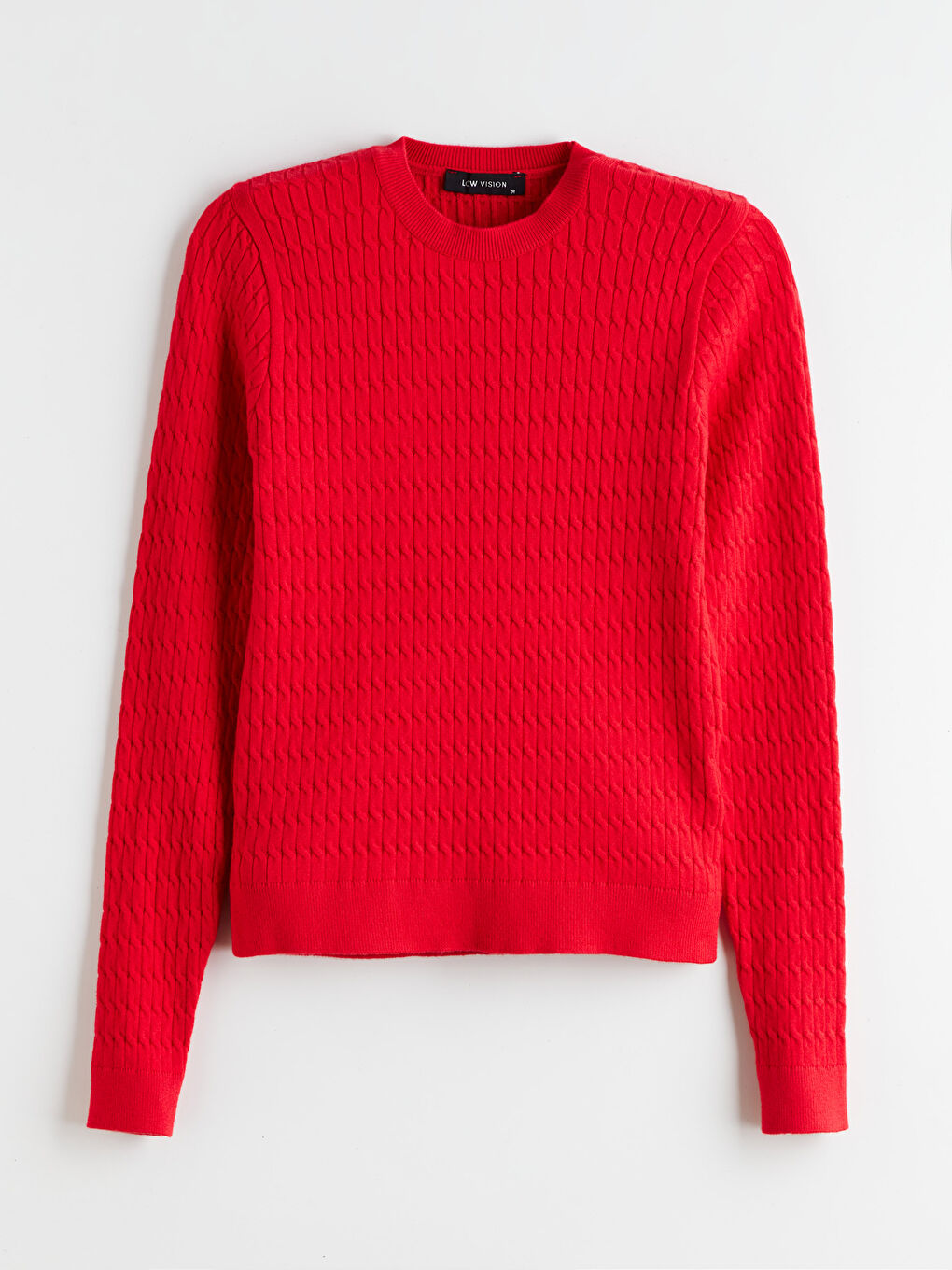 Kırmızı Bisiklet Yaka Kendinden Desenli Kadın Triko Kazak-8