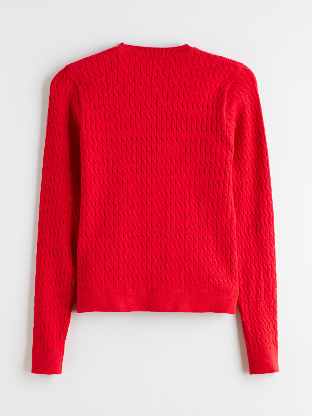 Kırmızı Bisiklet Yaka Kendinden Desenli Kadın Triko Kazak-9