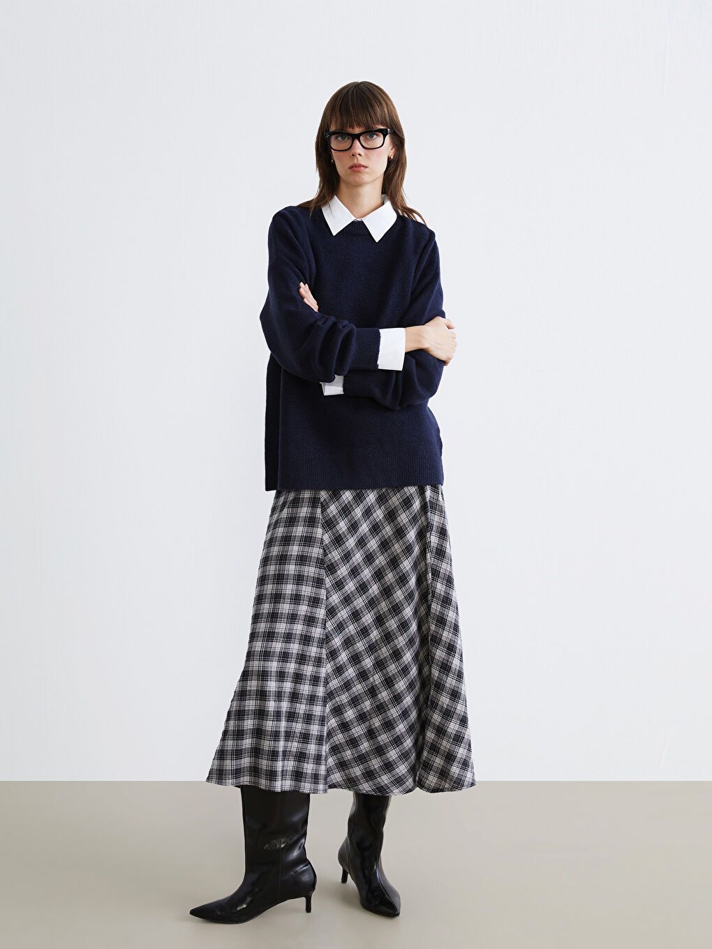 Lacivert Bisiklet Yaka Kadın Triko Kazak-1